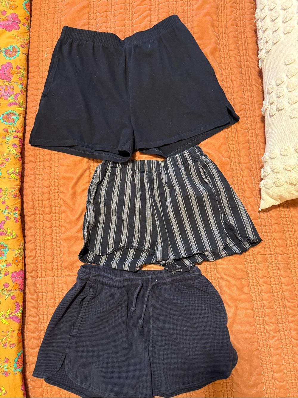 Brandy Melville Black and Black-Striped Athletic Shorts Trio
